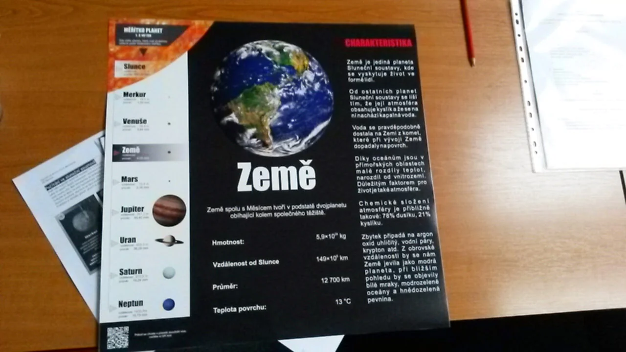 Tištěná grafika informačního panelu Země na pracovním stole